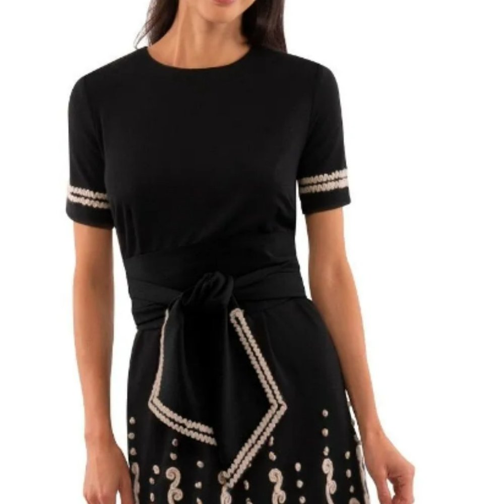 Gretchen Scott Designs Black Midi Dress with Cream Trim